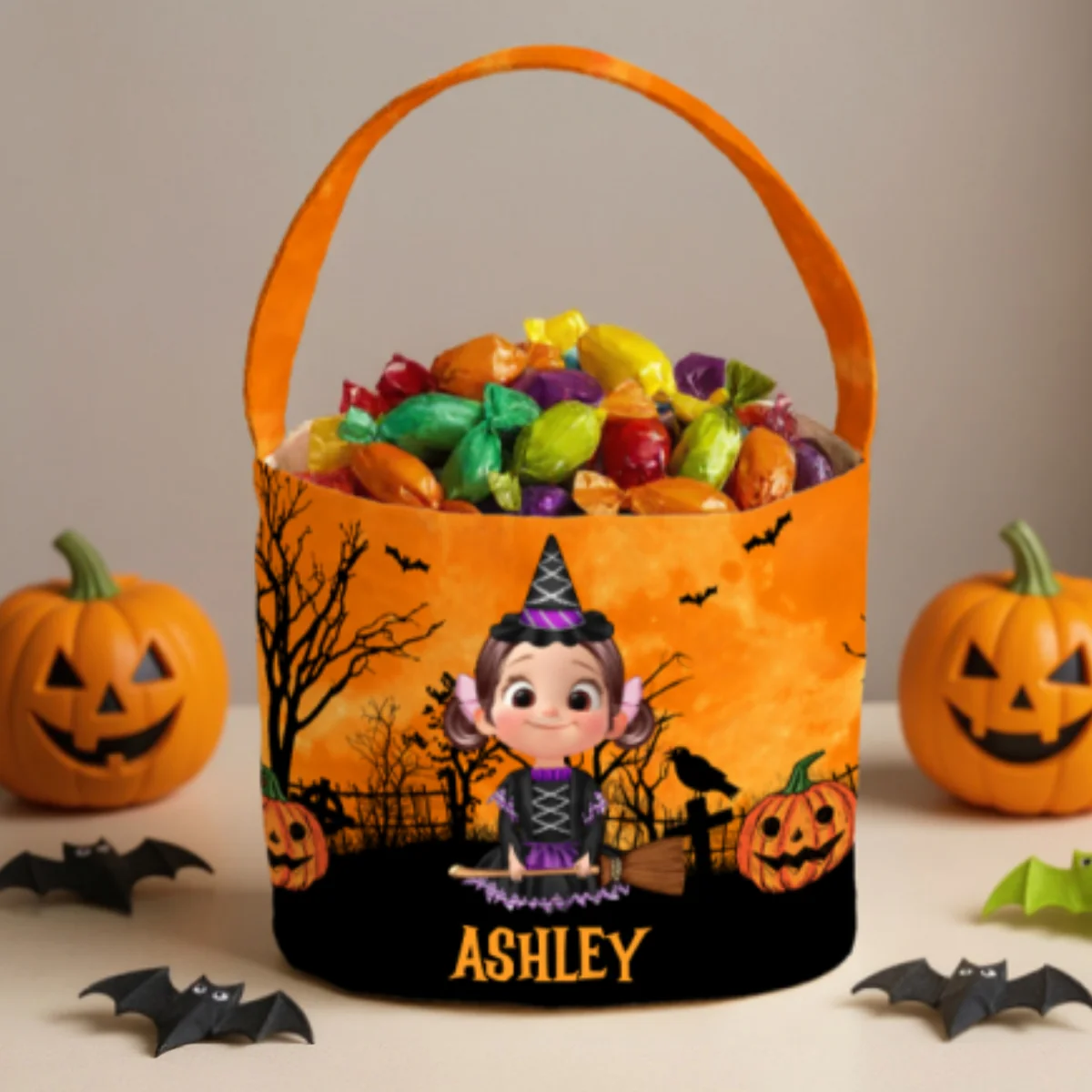 Halloween 3D Background Cartoon Kids Personalized Trick or Treat Basket - Image 8