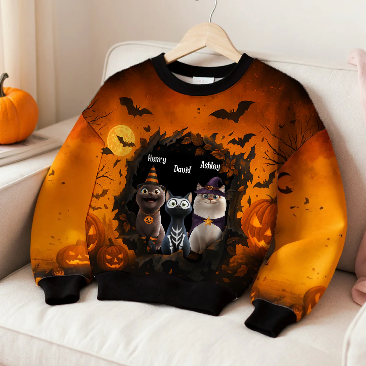 Halloween 3D Cat in Haunted Escape Personalized 3D Sweatshirt, Halloween Costume for Cat Lovers - Image 4