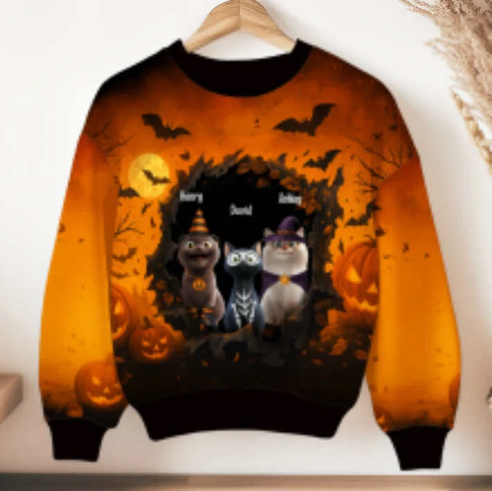 Halloween 3D Cat in Haunted Escape Personalized 3D Sweatshirt, Halloween Costume for Cat Lovers - Image 9