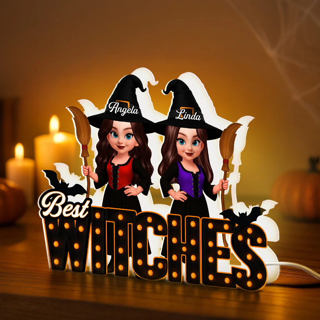 Halloween Best Witches Besties Marquee Pattern Letters Personalized Light Box - Image 2