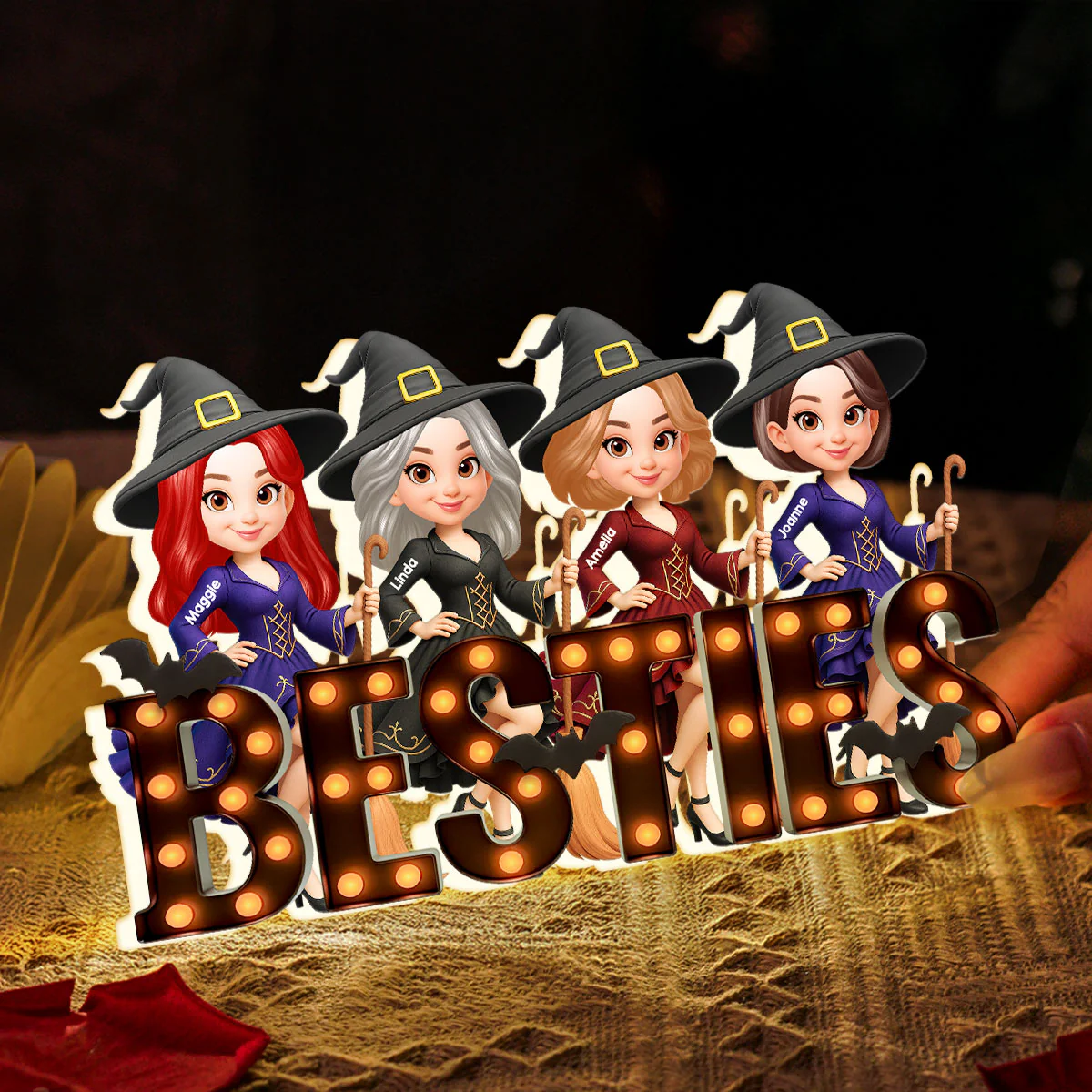 Halloween Besties Sisters Witch Marquee Personalized LED Light Box - Image 6