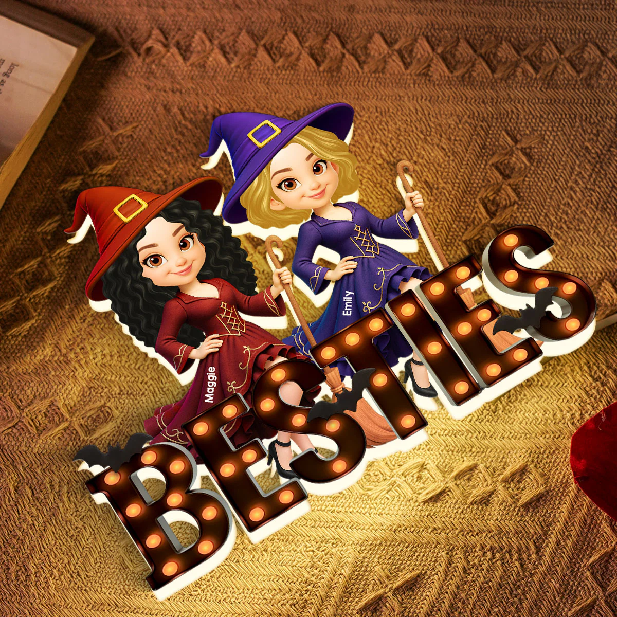 Halloween Besties Sisters Witch Marquee Personalized LED Light Box - Image 8