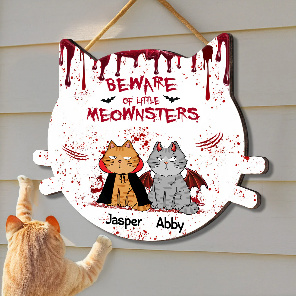 Halloween Beware Of Little Monsters Cats Personalized Door Sign - Image 2