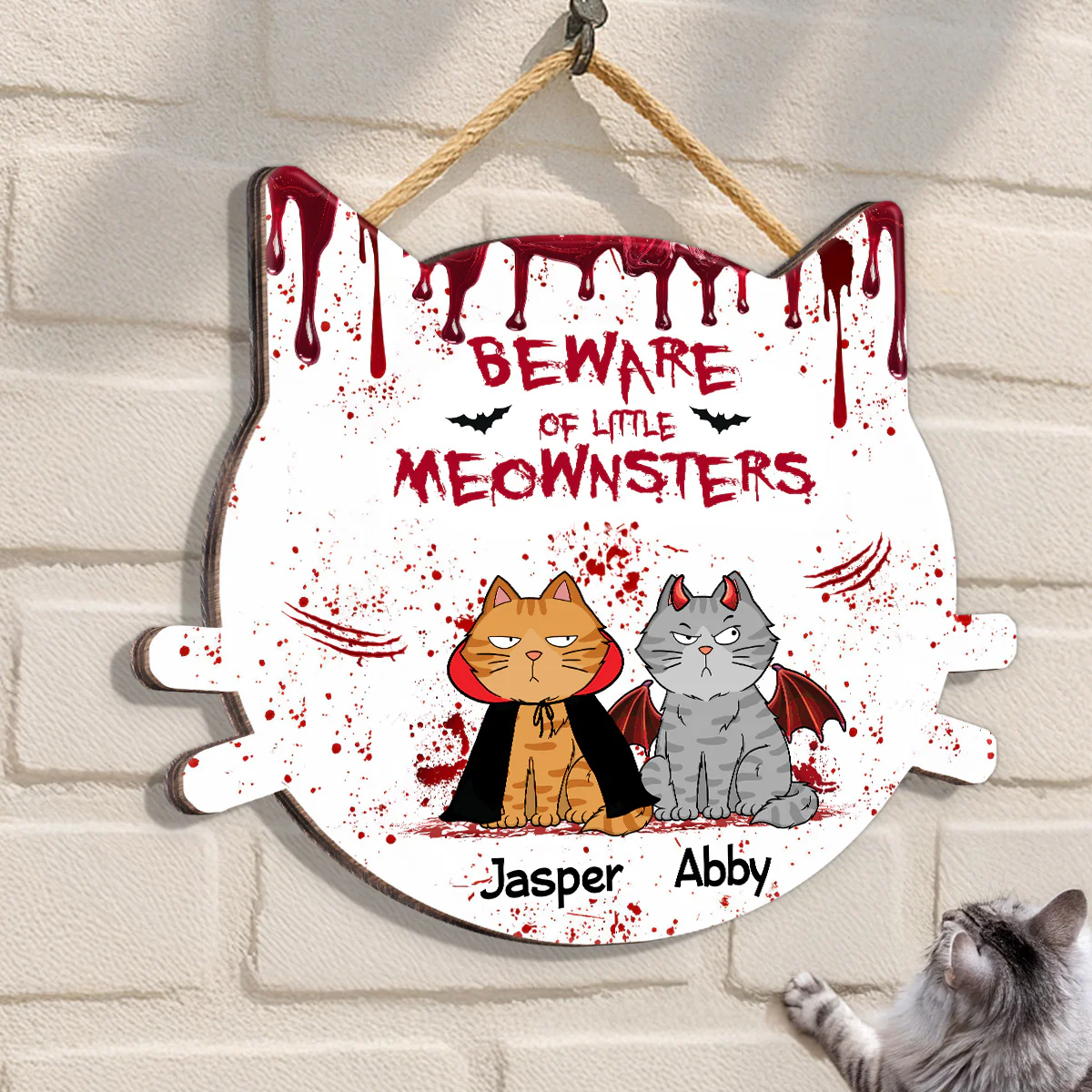 Halloween Beware Of Little Monsters Cats Personalized Door Sign - Image 3