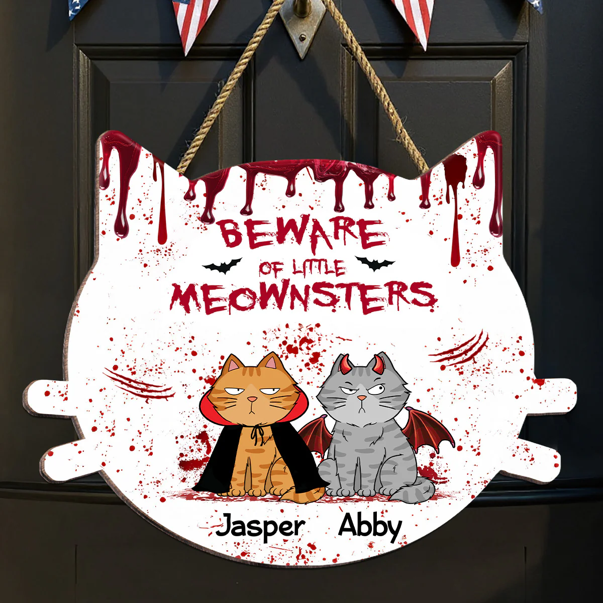 Halloween Beware Of Little Monsters Cats Personalized Door Sign - Image 4
