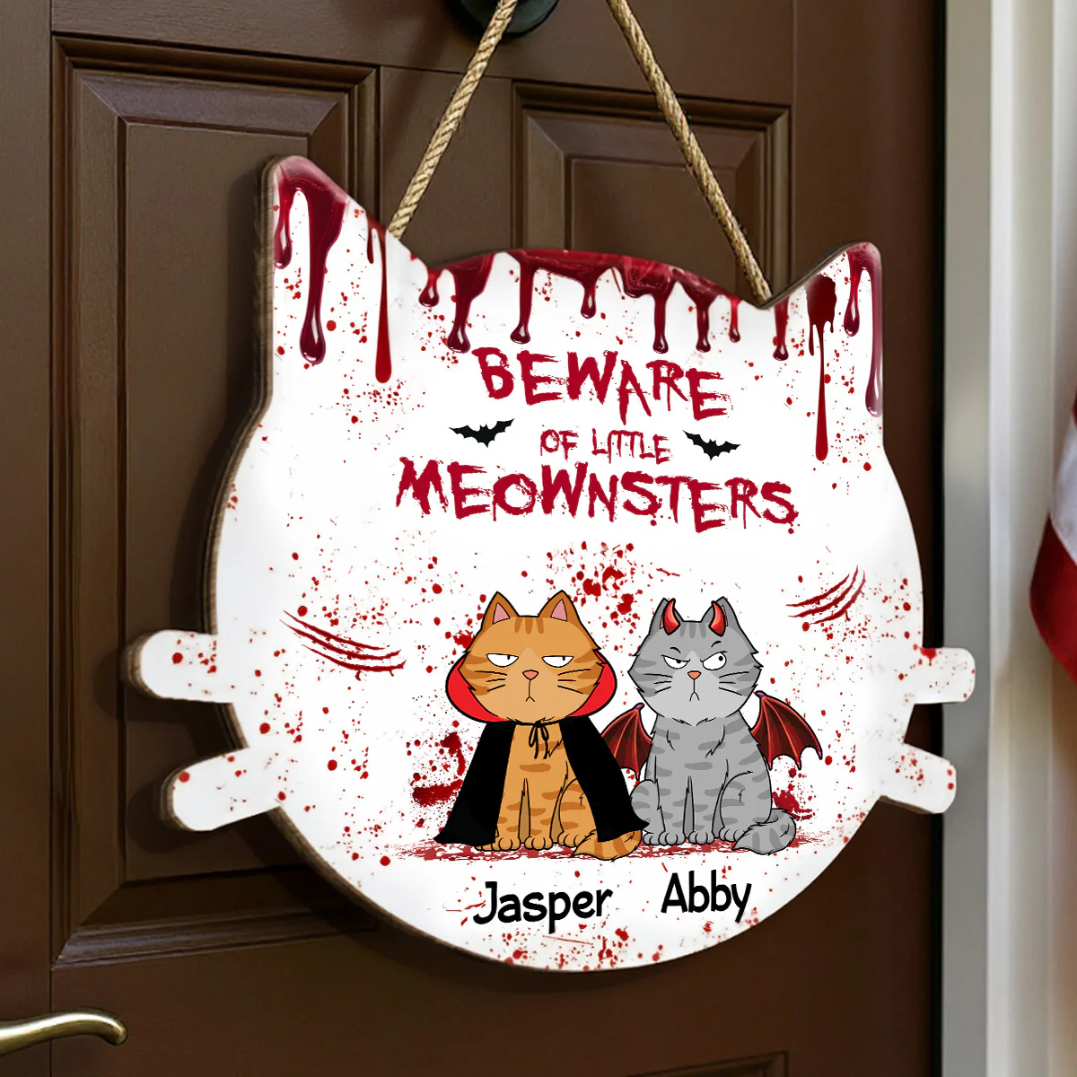 Halloween Beware Of Little Monsters Cats Personalized Door Sign - Image 5