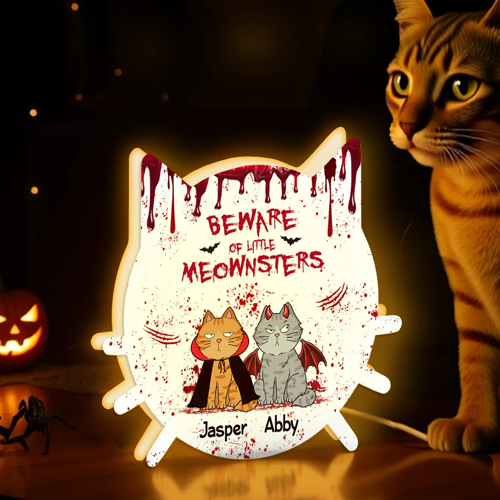 Halloween Beware Of Little Monsters Cats Personalized LED Light Box - Image 4