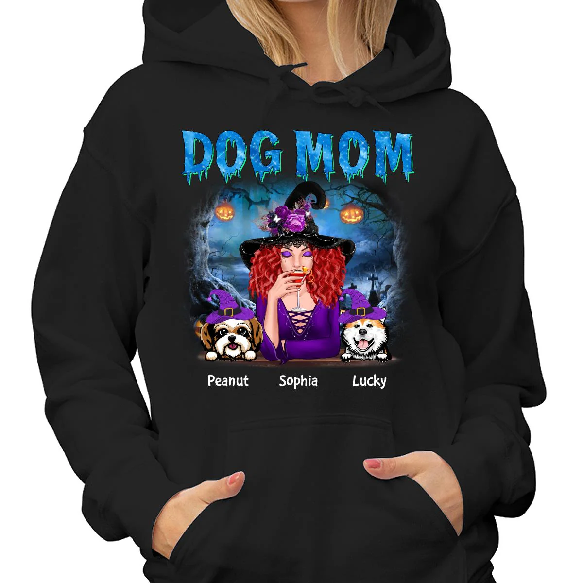 Halloween Blue Forest Night Dog Mom Personalized Shirt - Image 4