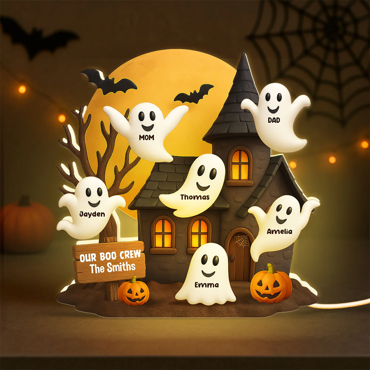 Halloween Boo Family Haunted House Personalized Light Box, Halloween Home Tabletop, Tiered Tray, Shelf Sitter Decoration - Image 10
