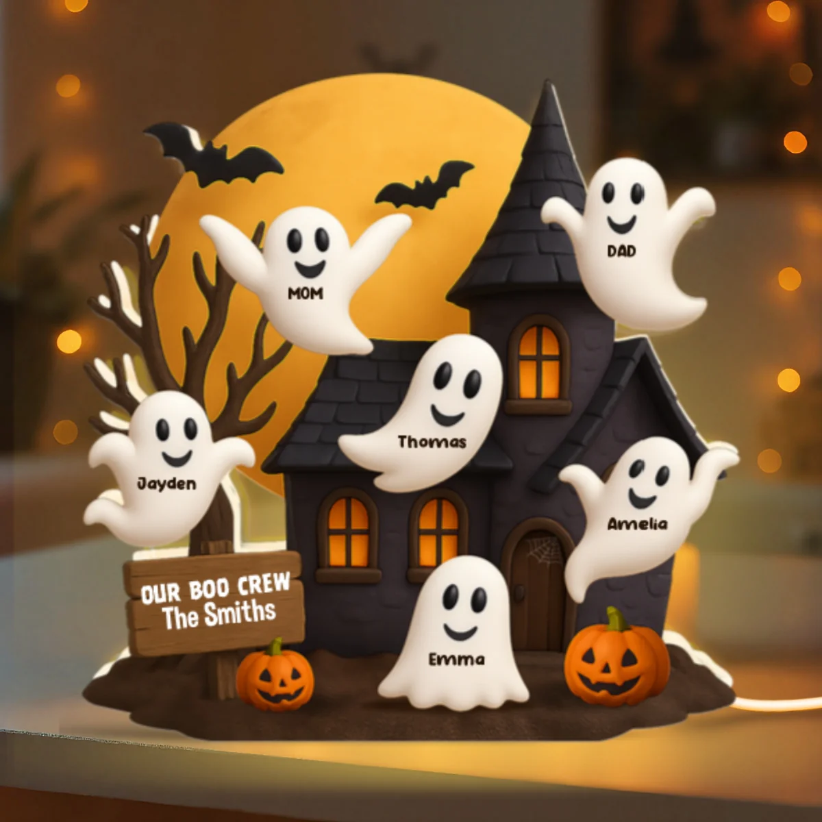 Halloween Boo Family Haunted House Personalized Light Box, Halloween Home Tabletop, Tiered Tray, Shelf Sitter Decoration - Image 11