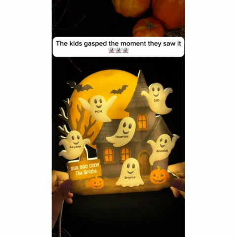 Halloween Boo Family Haunted House Personalized Light Box, Halloween Home Tabletop, Tiered Tray, Shelf Sitter Decoration - Image 2