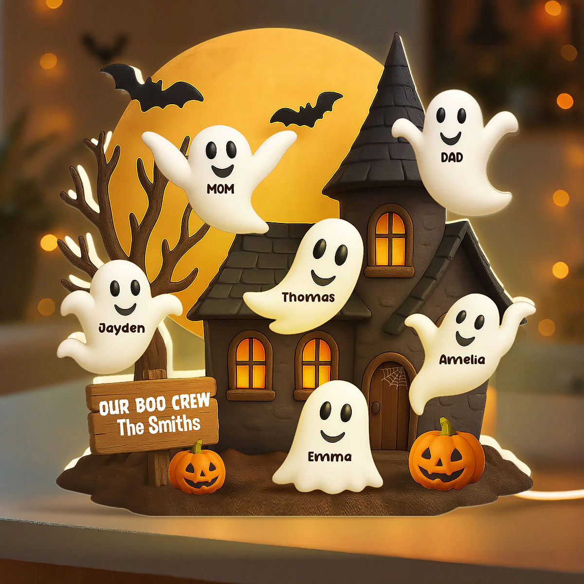 Halloween Boo Family Haunted House Personalized Light Box, Halloween Home Tabletop, Tiered Tray, Shelf Sitter Decoration - Image 3