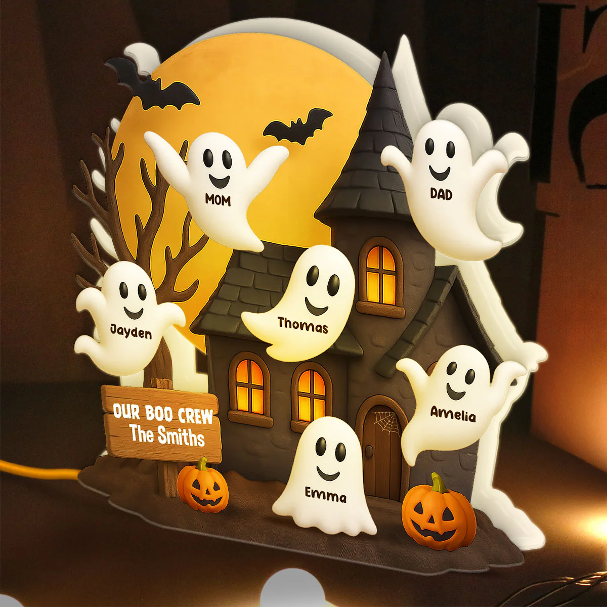 Halloween Boo Family Haunted House Personalized Light Box, Halloween Home Tabletop, Tiered Tray, Shelf Sitter Decoration - Image 4