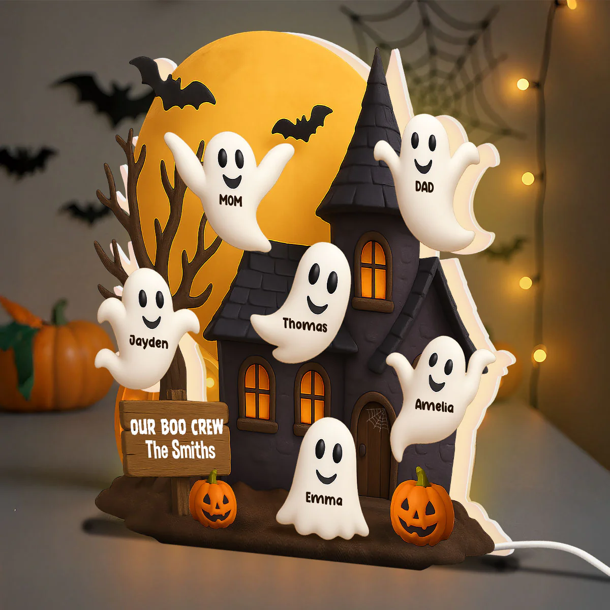 Halloween Boo Family Haunted House Personalized Light Box, Halloween Home Tabletop, Tiered Tray, Shelf Sitter Decoration - Image 5