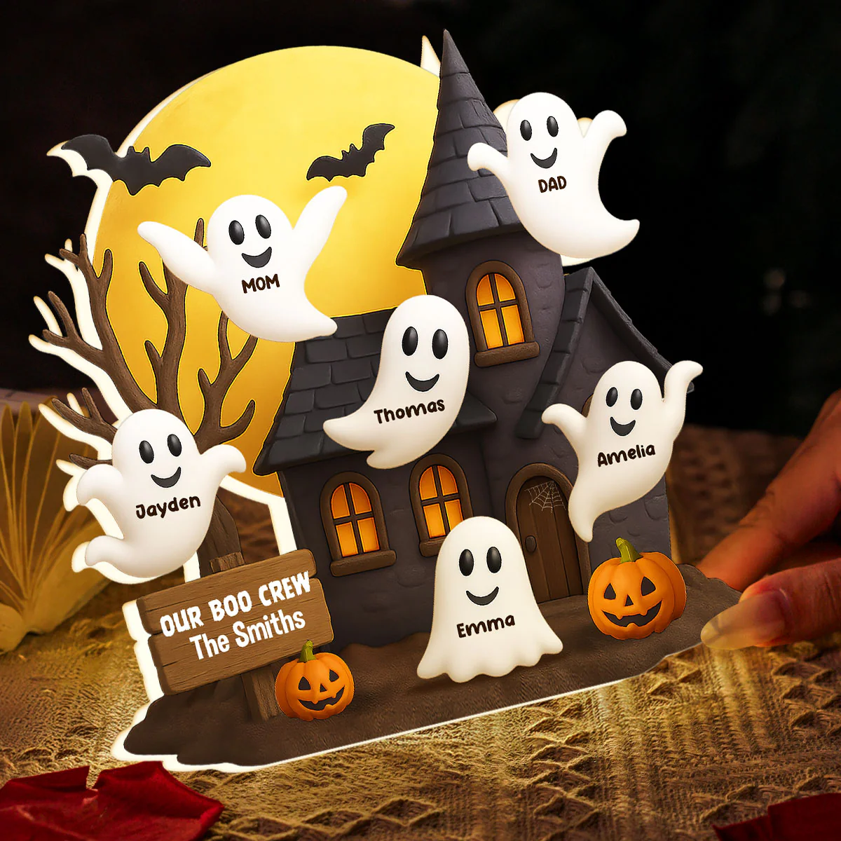 Halloween Boo Family Haunted House Personalized Light Box, Halloween Home Tabletop, Tiered Tray, Shelf Sitter Decoration - Image 6