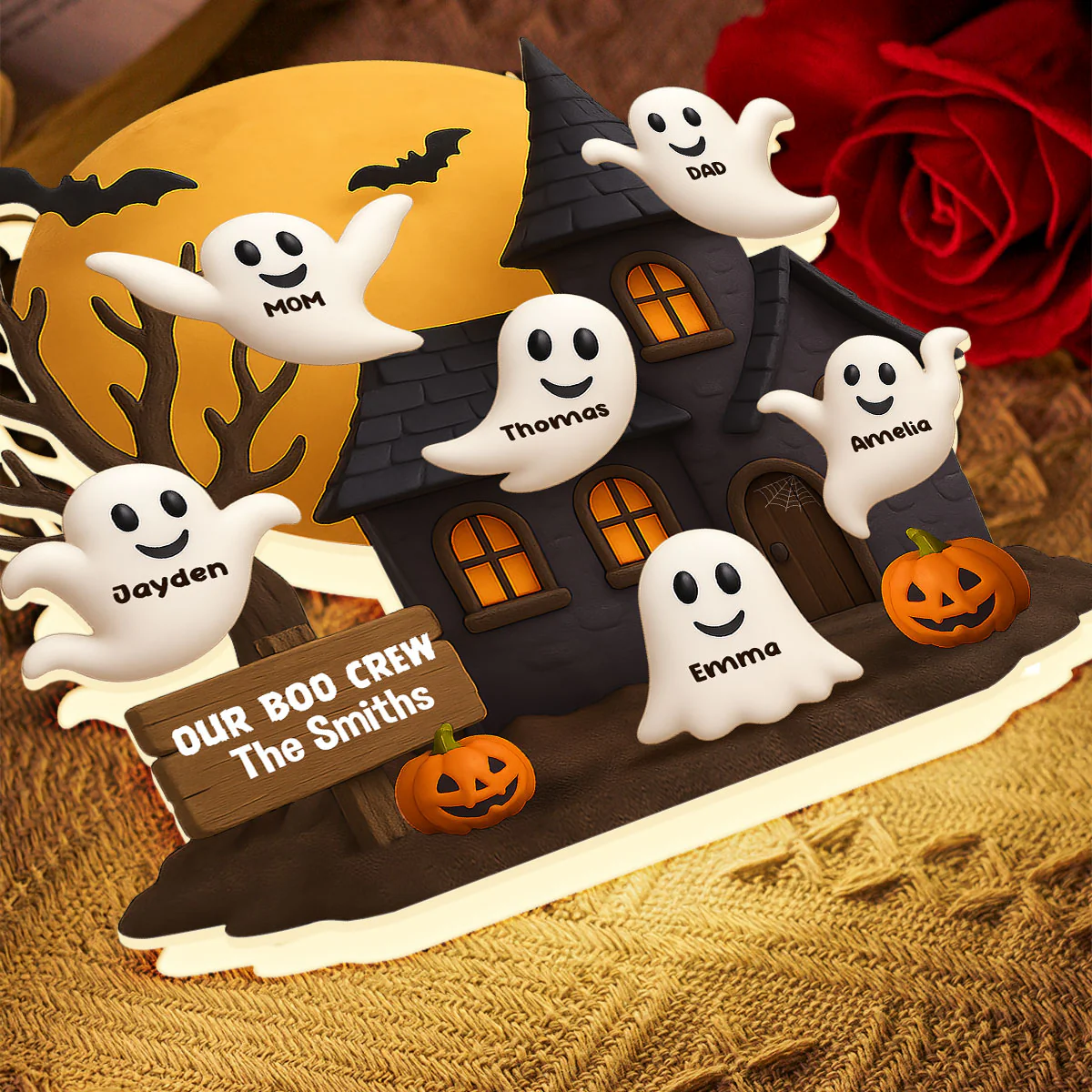 Halloween Boo Family Haunted House Personalized Light Box, Halloween Home Tabletop, Tiered Tray, Shelf Sitter Decoration - Image 7