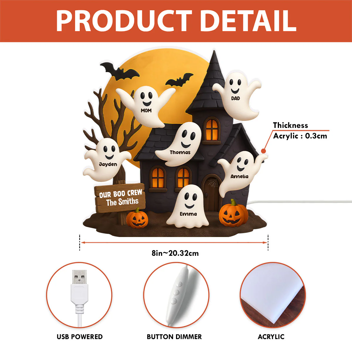 Halloween Boo Family Haunted House Personalized Light Box, Halloween Home Tabletop, Tiered Tray, Shelf Sitter Decoration - Image 8