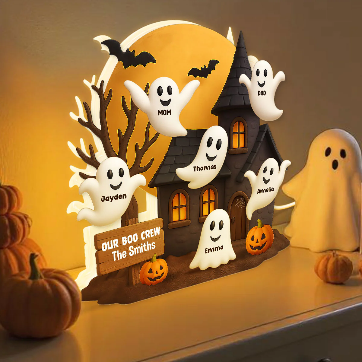 Halloween Boo Family Haunted House Personalized Light Box, Halloween Home Tabletop, Tiered Tray, Shelf Sitter Decoration - Image 9