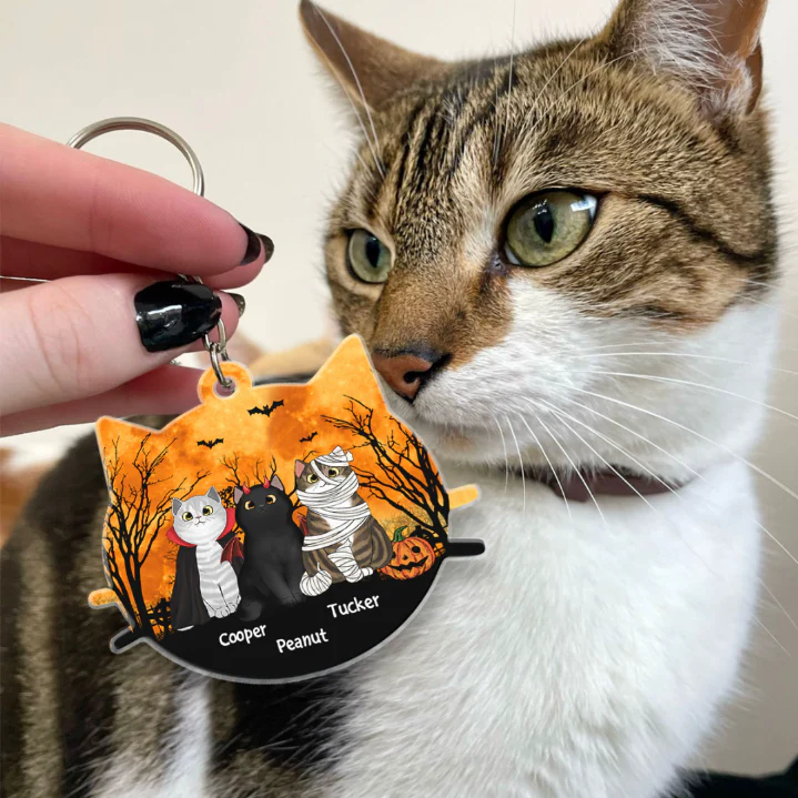Halloween Cat Face Shaped Personalized Acrylic Keychain - Image 3