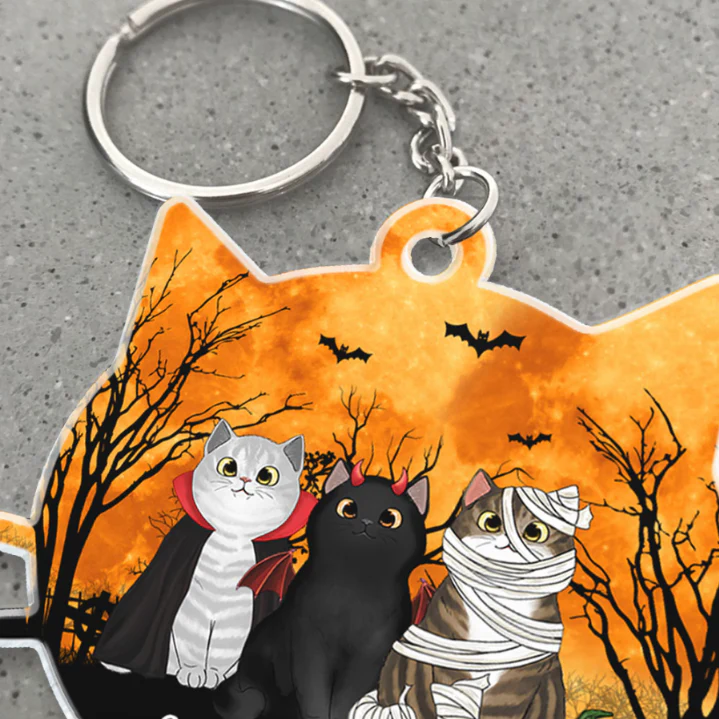 Halloween Cat Face Shaped Personalized Acrylic Keychain - Image 6
