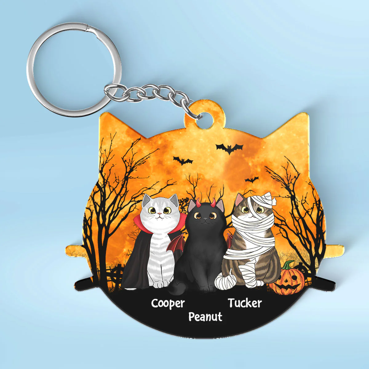 Halloween Cat Face Shaped Personalized Acrylic Keychain