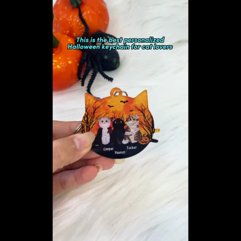Halloween Cat Face Shaped Personalized Acrylic Keychain - Image 2