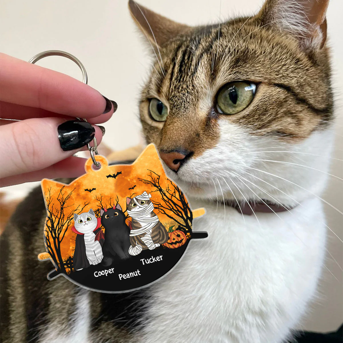 Halloween Cat Face Shaped Personalized Acrylic Keychain - Image 3