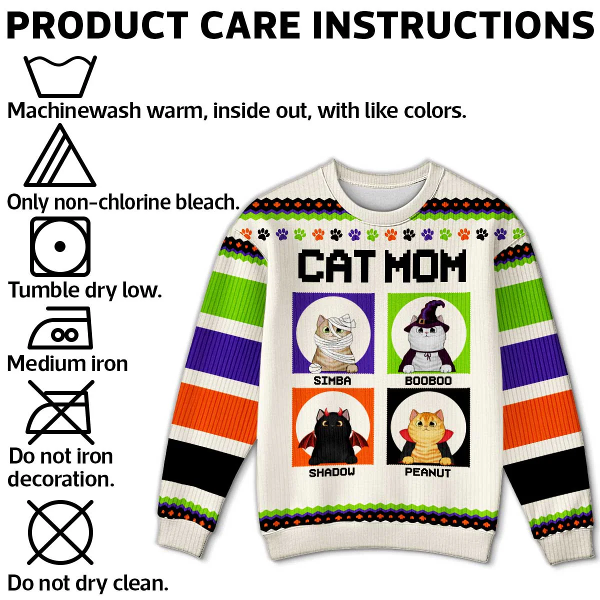 Halloween Cat Mom Personalized Faux Knitting Sweater - Image 5