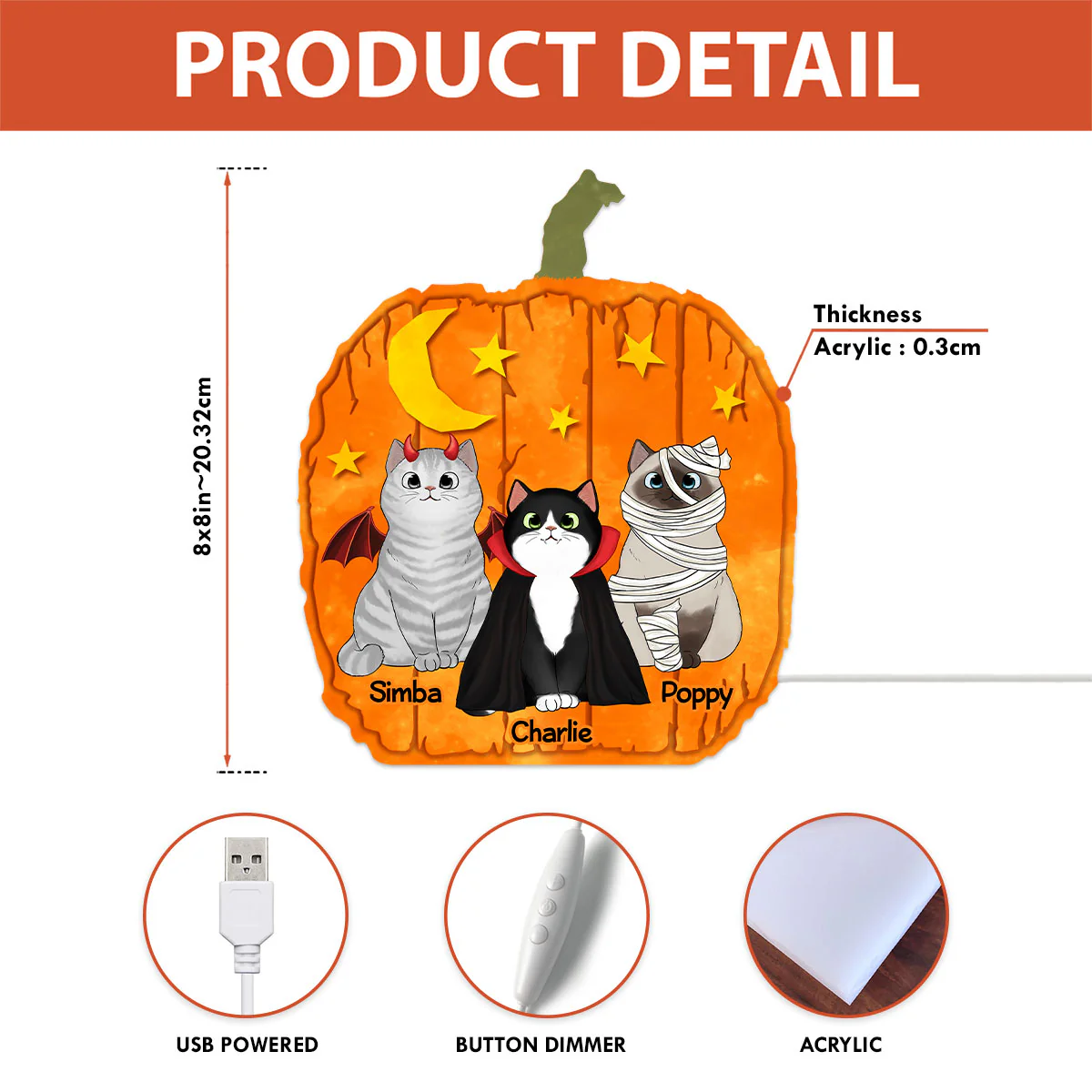 Halloween Cat Pumpkin Shaped Personalized Light Box - Image 8