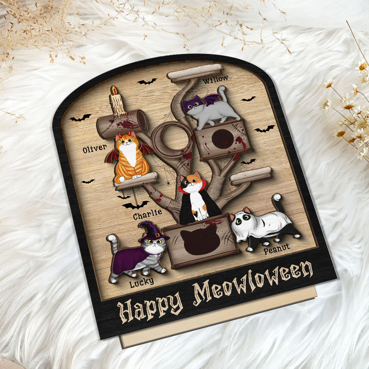 Halloween Cat Tree Cat Lover Tier Tray Decor Personalized 2-Layer Standing Wooden Plaque - Image 5