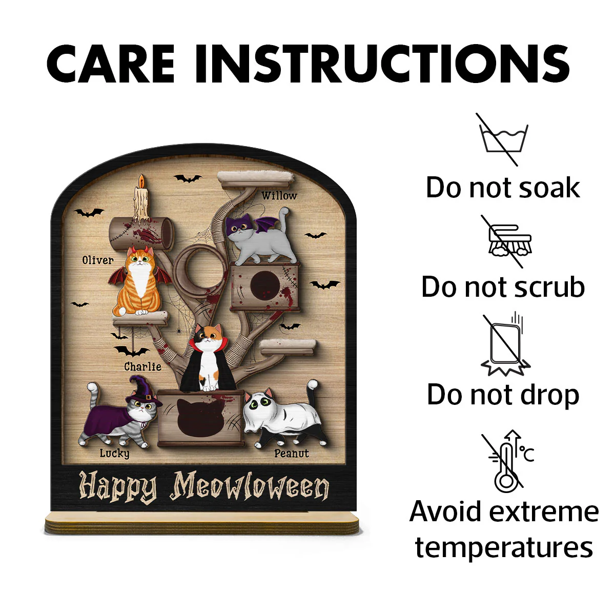 Halloween Cat Tree Cat Lover Tier Tray Decor Personalized 2-Layer Standing Wooden Plaque - Image 7