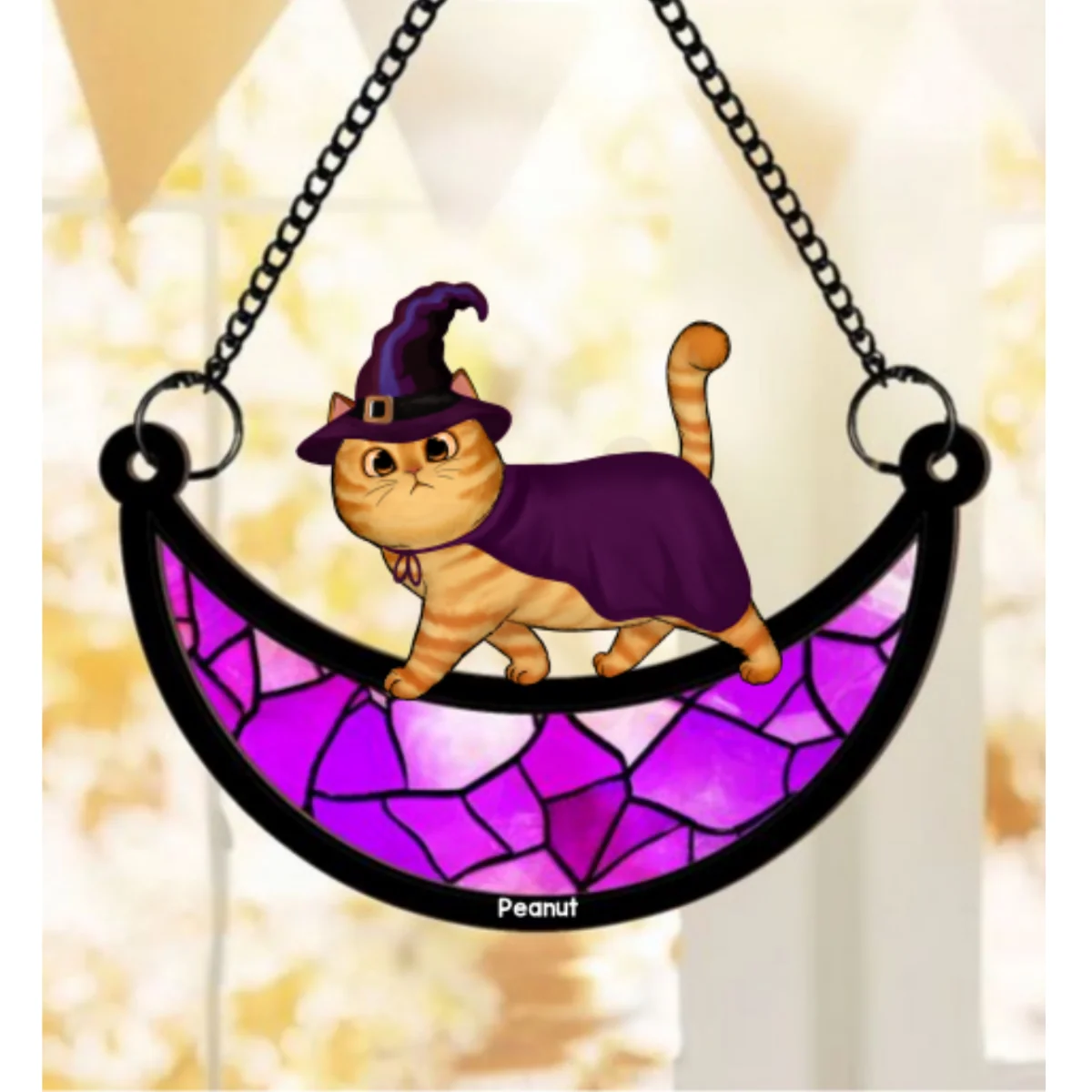 Halloween Cat Walking On Moon Personalized Suncatcher, Halloween Decoration - Image 11