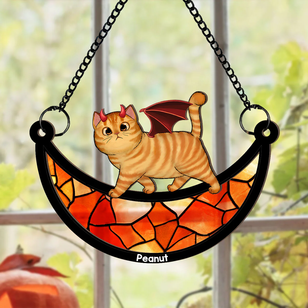 Halloween Cat Walking On Moon Personalized Suncatcher, Halloween Decoration - Image 2