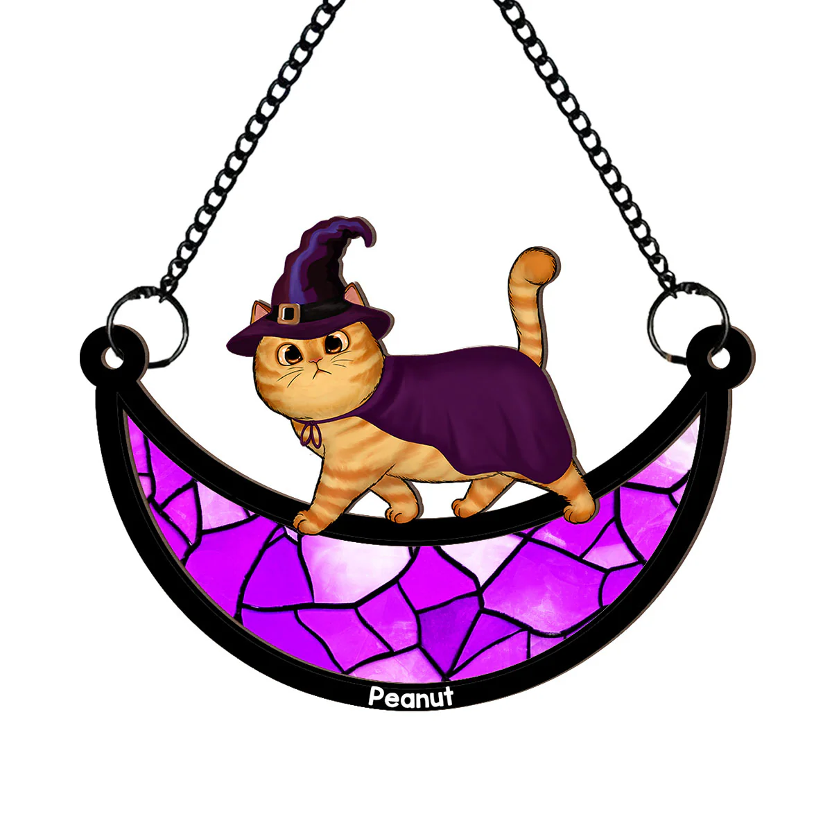 Halloween Cat Walking On Moon Personalized Suncatcher, Halloween Decoration - Image 3