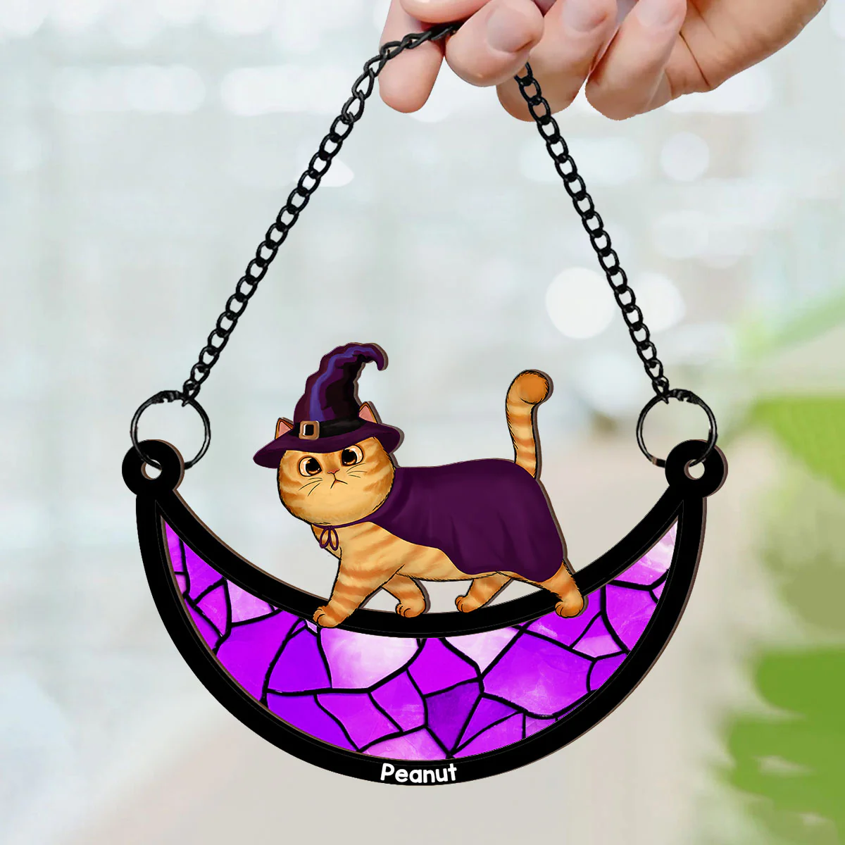 Halloween Cat Walking On Moon Personalized Suncatcher, Halloween Decoration - Image 4