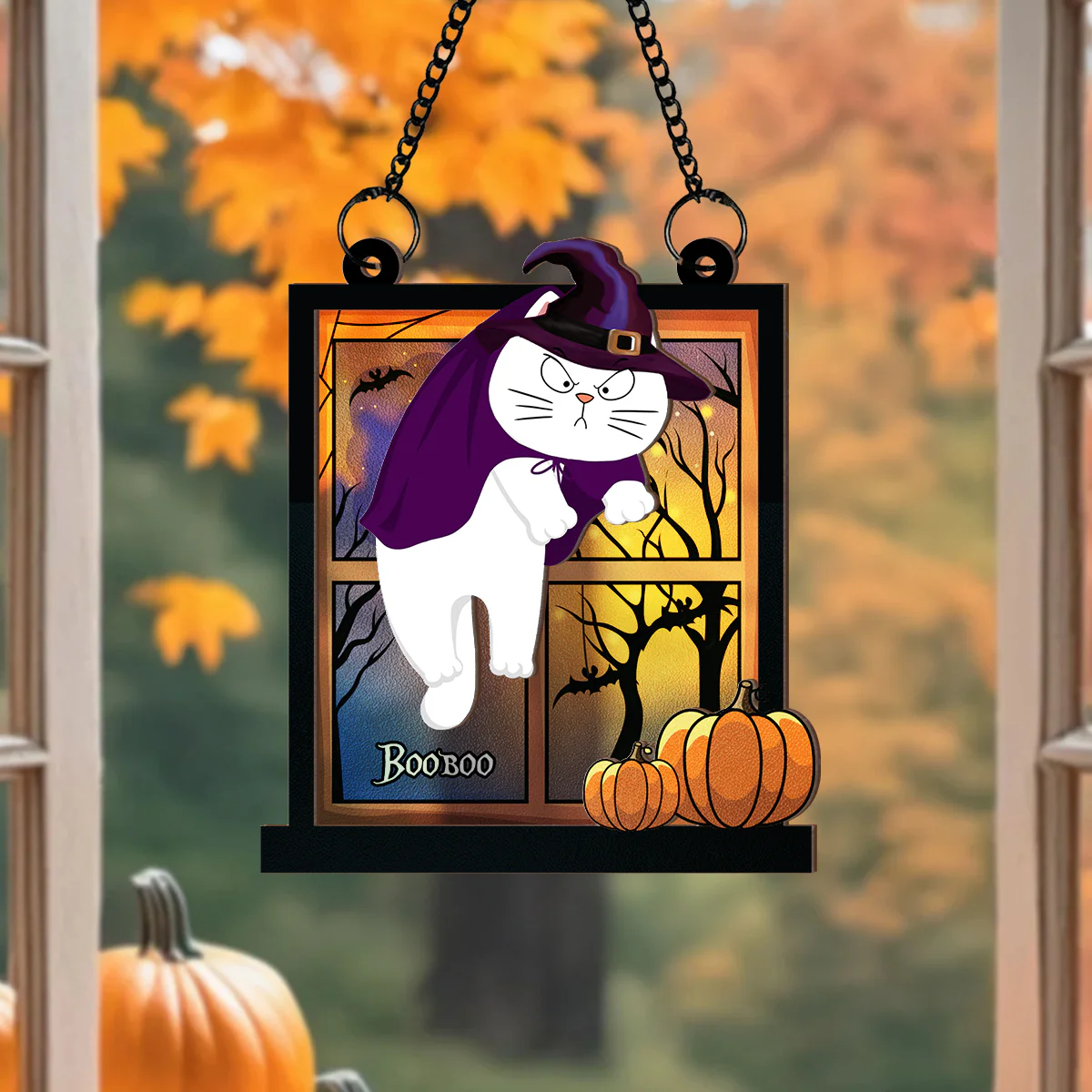 Halloween Cats Hanging On Window Personalized Suncatcher, Halloween Decor - Image 2