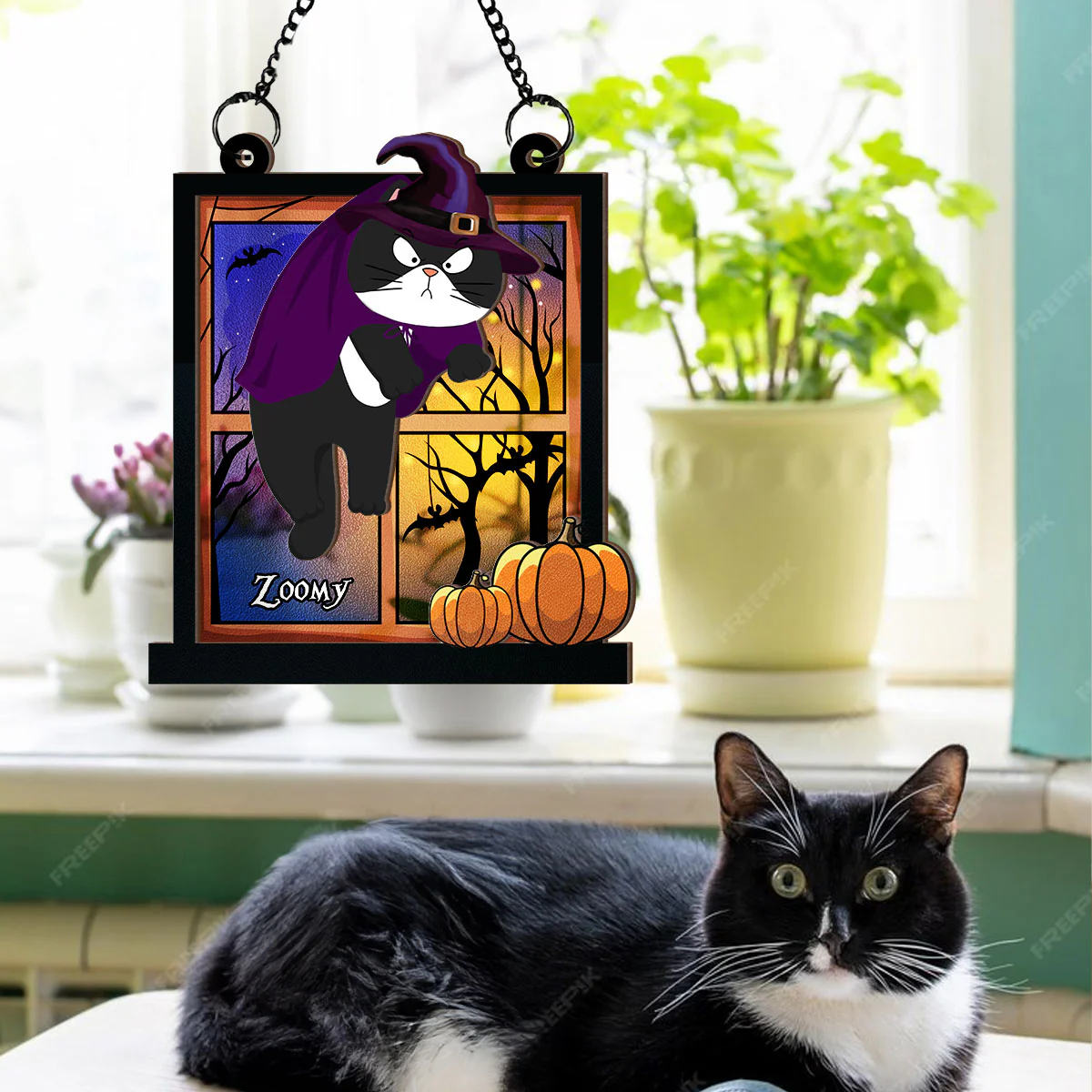 Halloween Cats Hanging On Window Personalized Suncatcher, Halloween Decor - Image 4