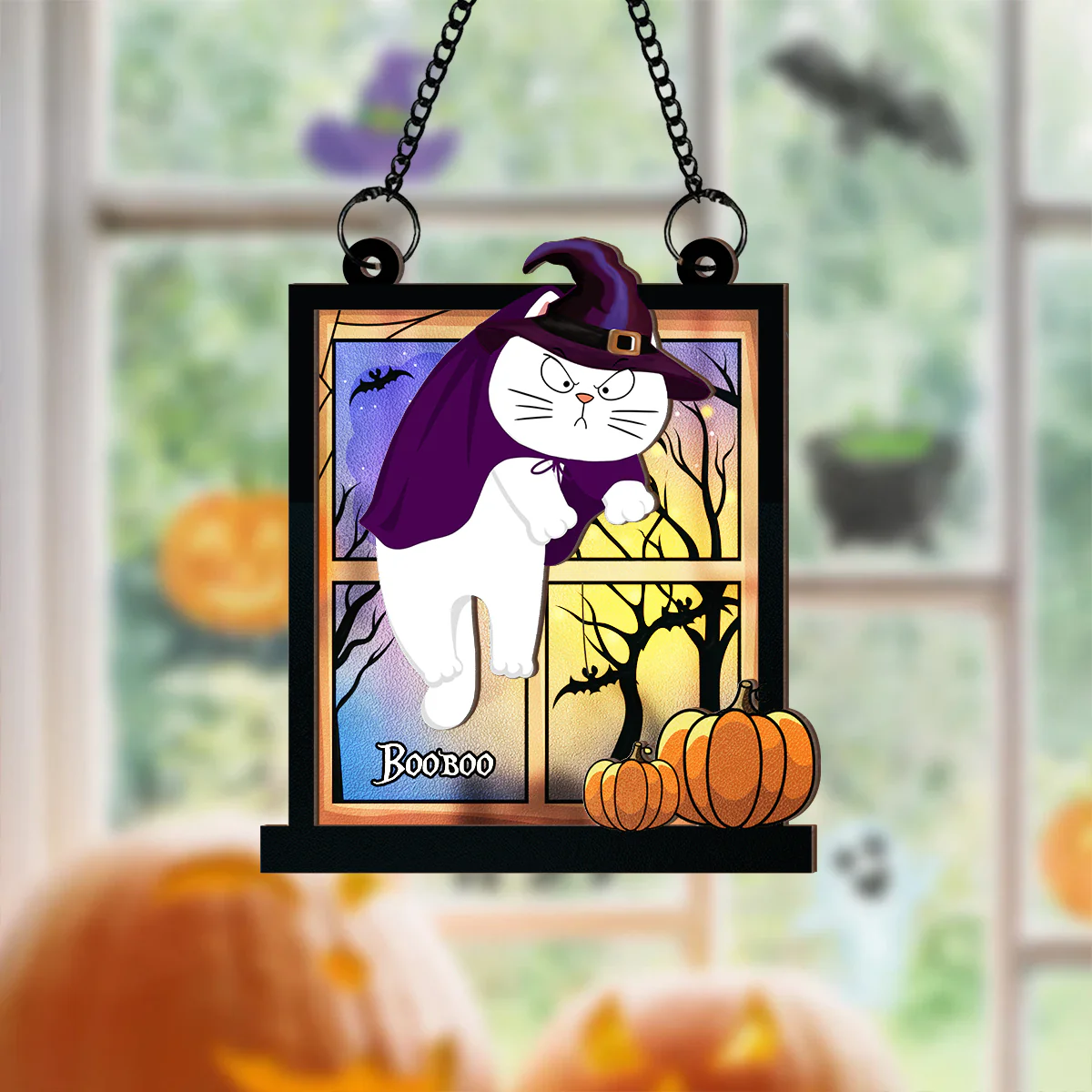 Halloween Cats Hanging On Window Personalized Suncatcher, Halloween Decor - Image 9