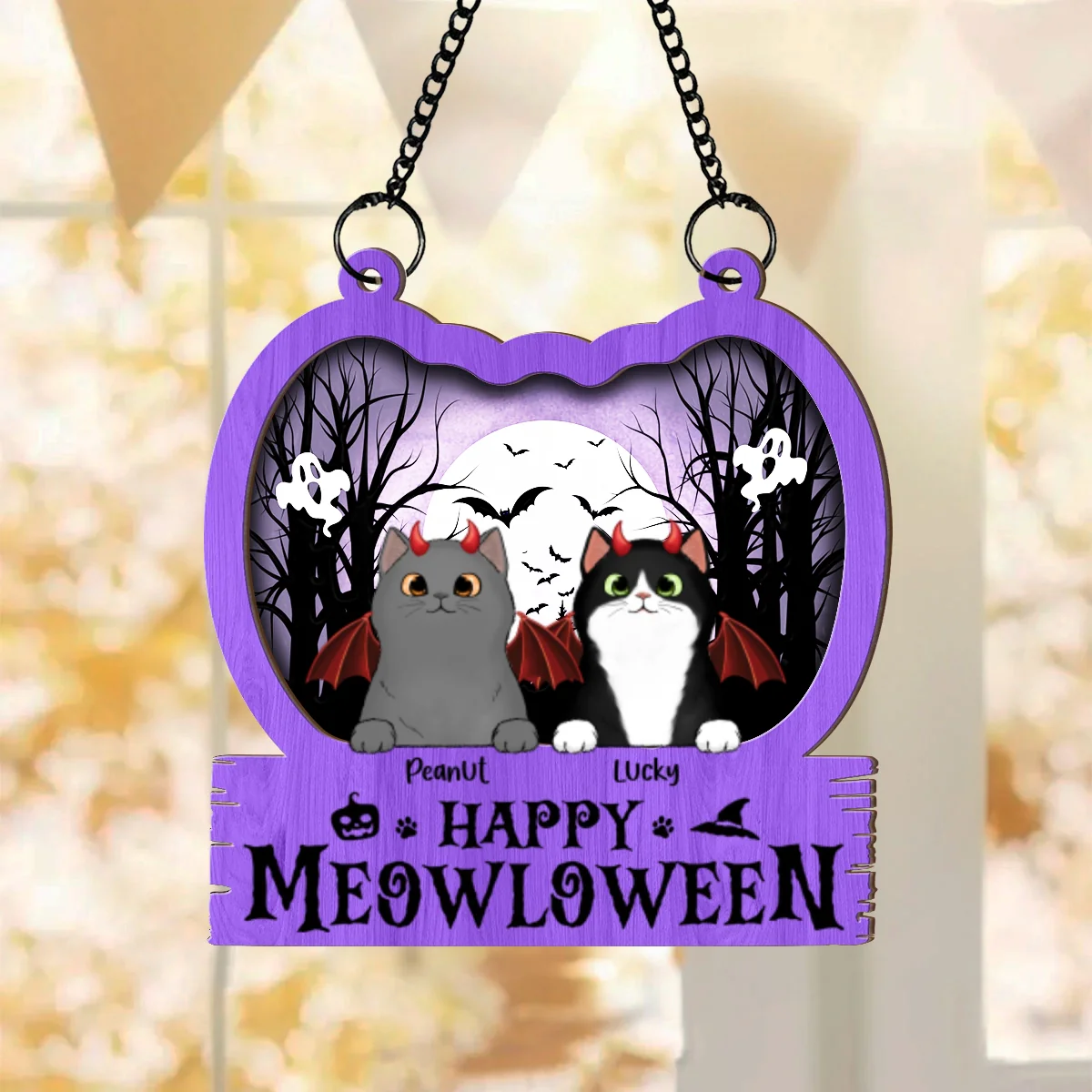 Halloween Cats In Pumpkin Personalized Suncatcher, Halloween Decor - Image 11