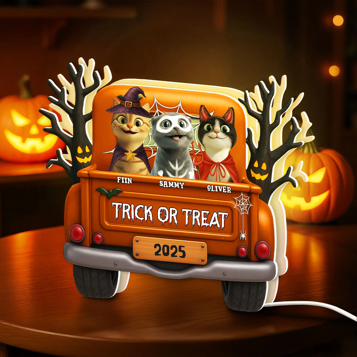 Halloween Cats On Truck Personalized Light Box, Halloween Decoration - Image 2