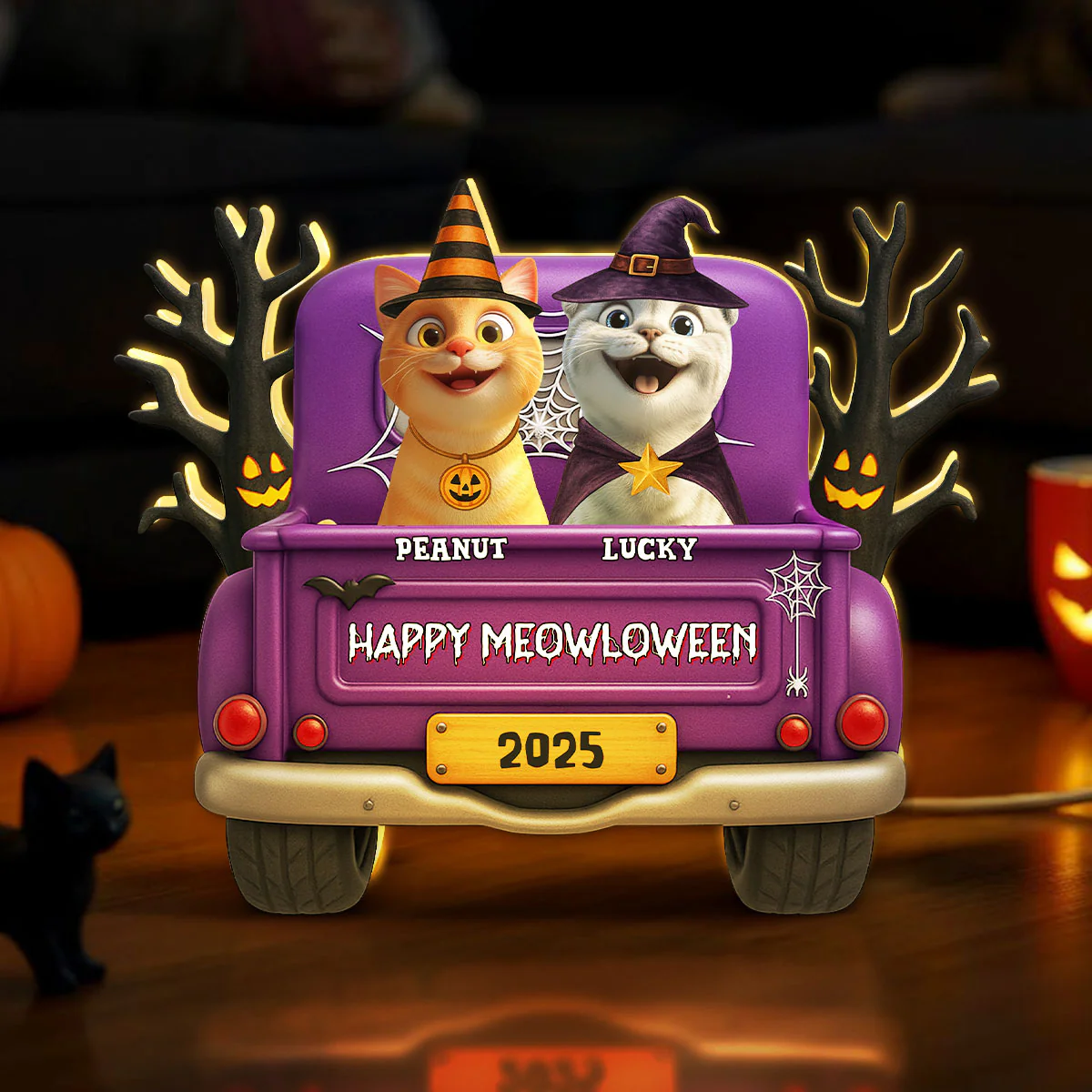 Halloween Cats On Truck Personalized Light Box, Halloween Decoration - Image 3