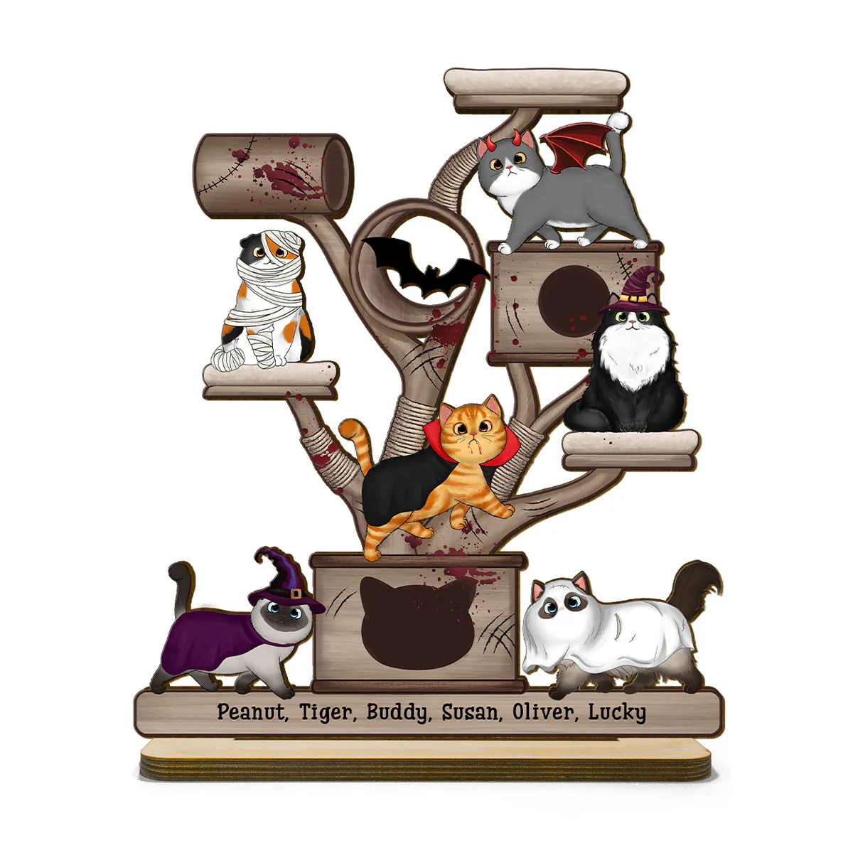 Halloween Cats Tower Personalized Wooden Standing Plaque, Halloween Decor - Image 2