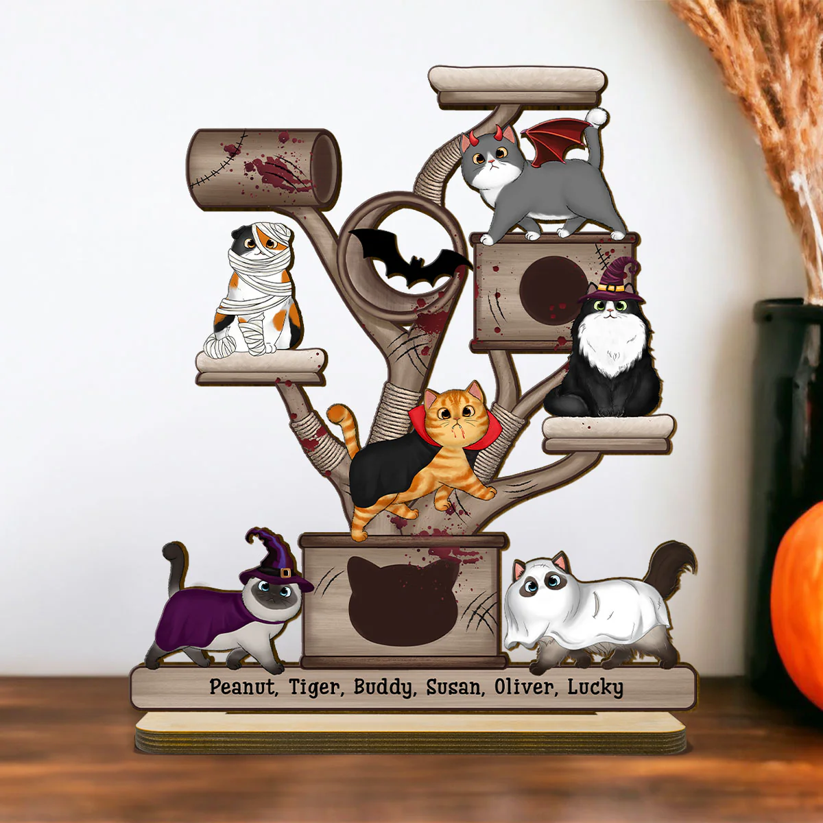 Halloween Cats Tower Personalized Wooden Standing Plaque, Halloween Decor - Image 9