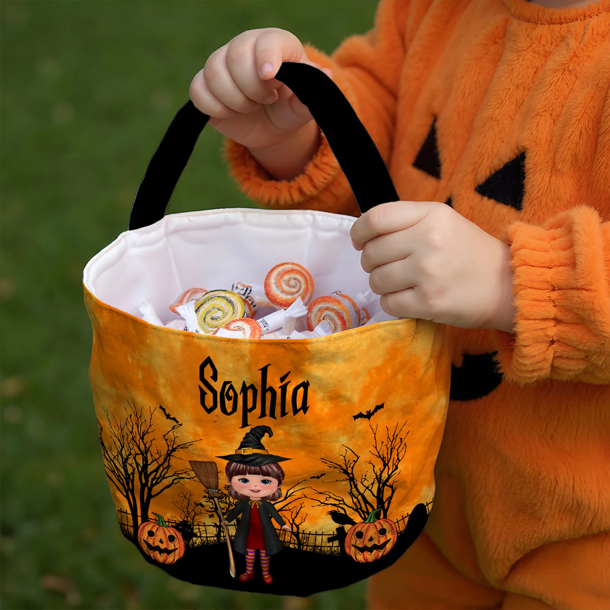 Halloween Character Moon Bat Tree Personalized Trick Or Treat Basket, Halloween Gift For Kids - Image 2