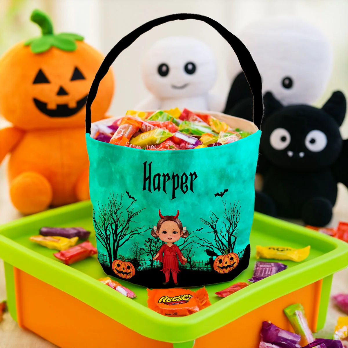Halloween Character Moon Bat Tree Personalized Trick Or Treat Basket, Halloween Gift For Kids - Image 6