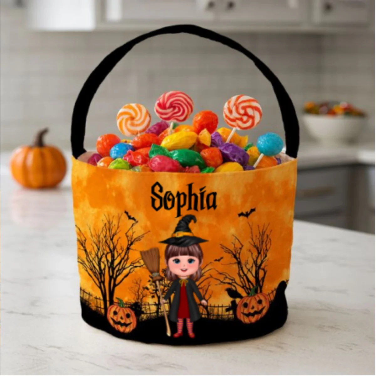 Halloween Character Moon Bat Tree Personalized Trick Or Treat Basket, Halloween Gift For Kids - Image 7