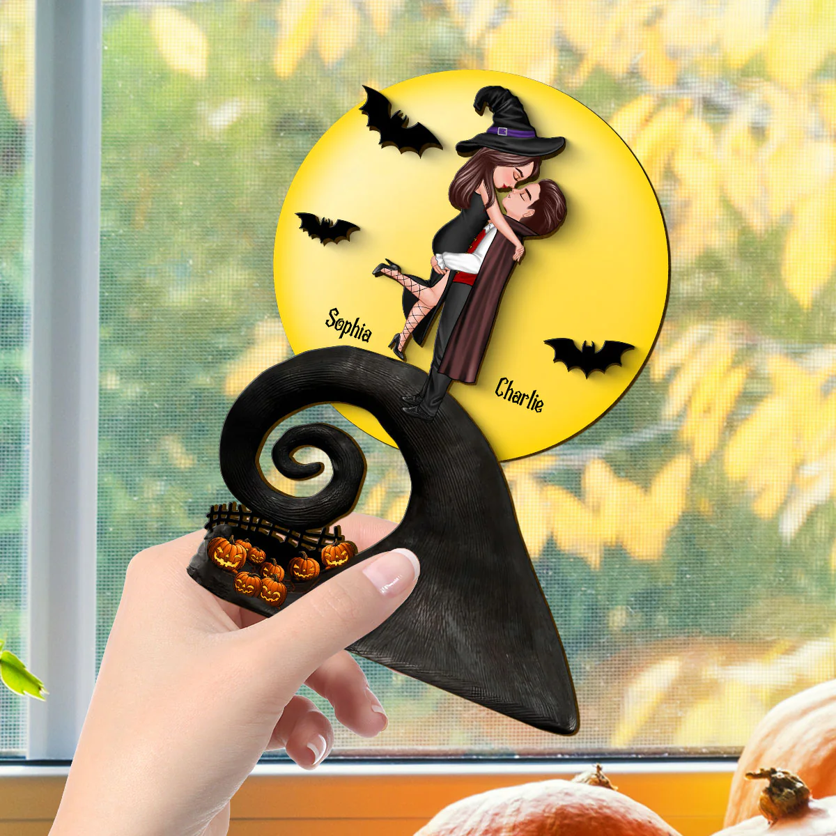 Halloween Couple Hugging Kissing On Cliff Personalized 2-Layer Standing Wooden Plaque, Gift for Her, Gift for Couple - Image 6