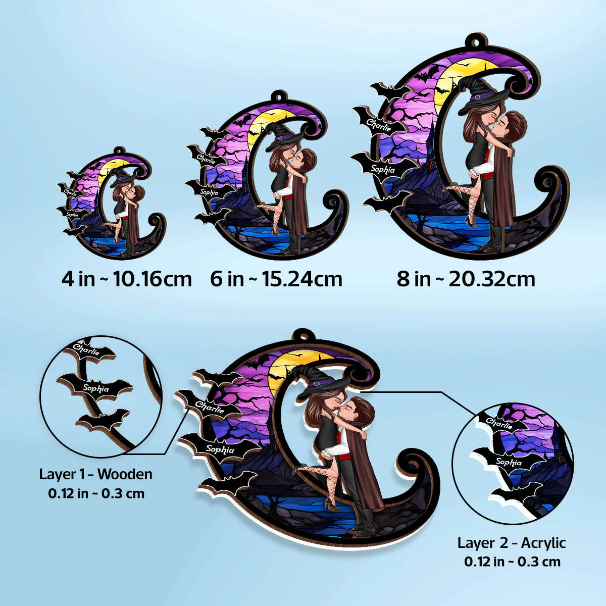 Halloween Couple Hugging Kissing On Moon Personalized Suncatcher, Halloween Decor - Image 8