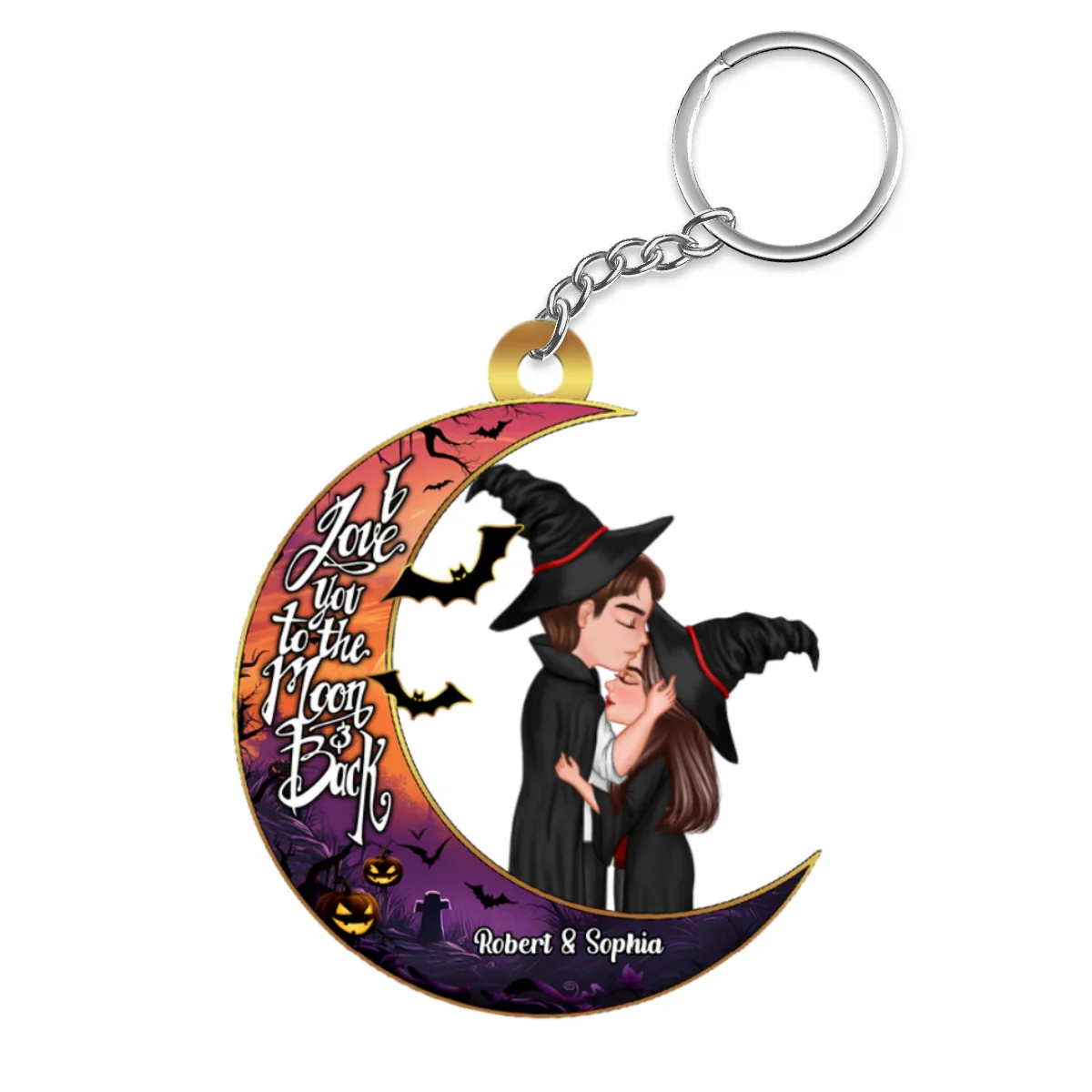 Halloween Couple Kissing On Moon Personalized Keychain - Image 4