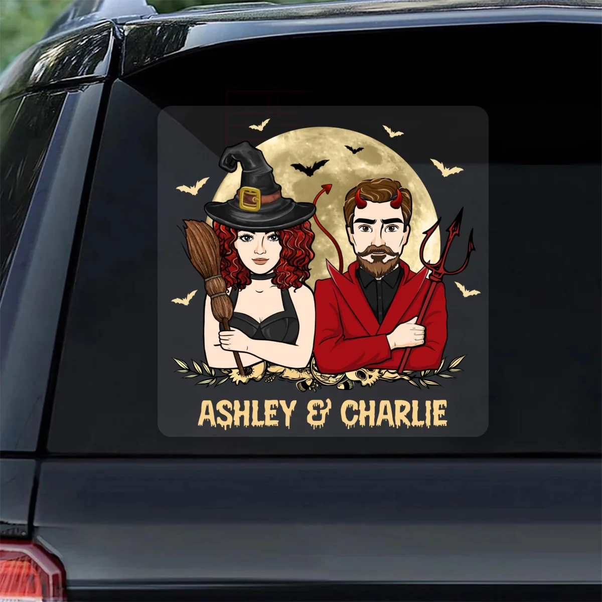 Halloween Couple Witch And Devil Personalized Decal, Halloween Decor - Image 10